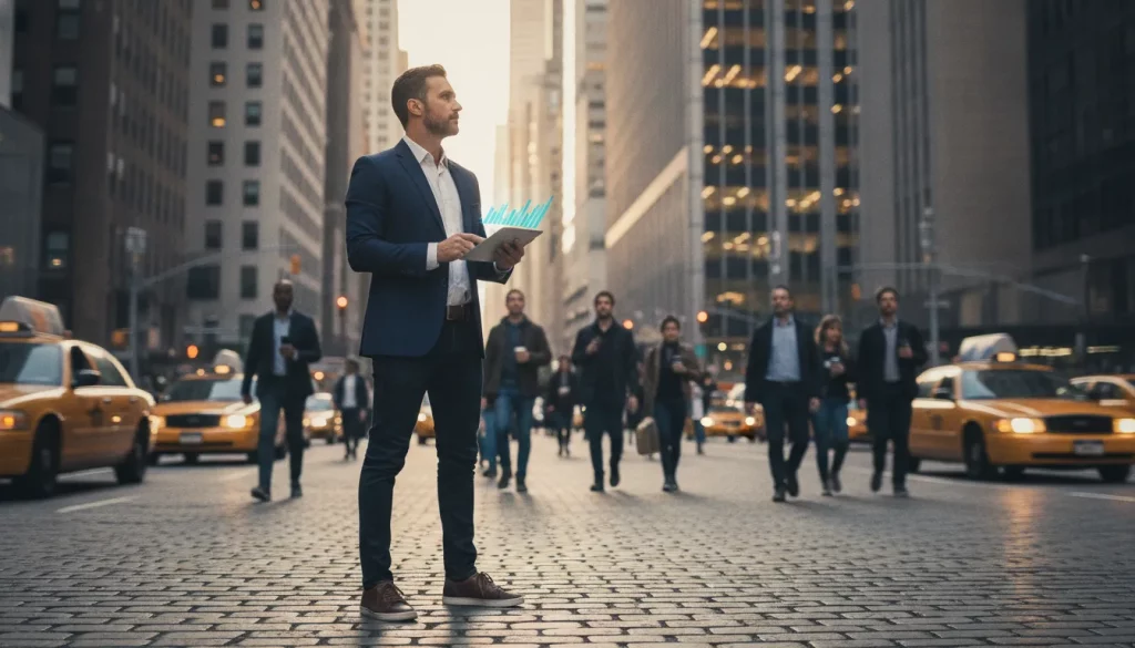 Empreendedor brasileiro em Nova York, representando o sonho americano para empreendedores em 2026.