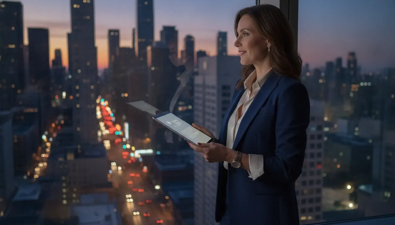 Empreendedor de sucesso após conseguir EIN number, contemplando o futuro e expansão de negócios nos EUA.