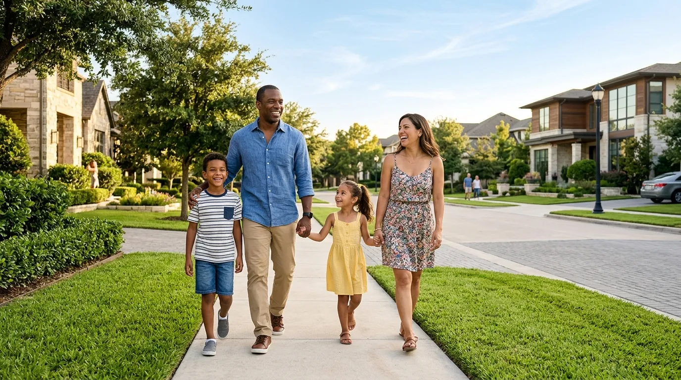 Família celebrando nova vida e como morar nos Estados Unidos com estabilidade.